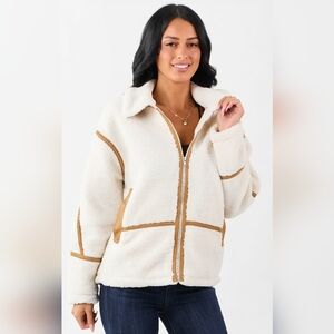 Women's Cream and Tan Sherpa Jacket